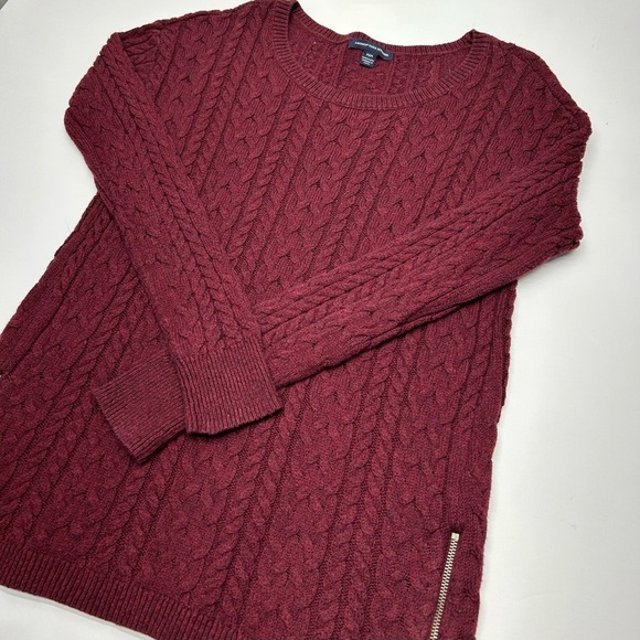 American Eagle Women’s Maroon Cable Knit Sweater M Y2K PREPPY CASUAL - Picture 5 of 14